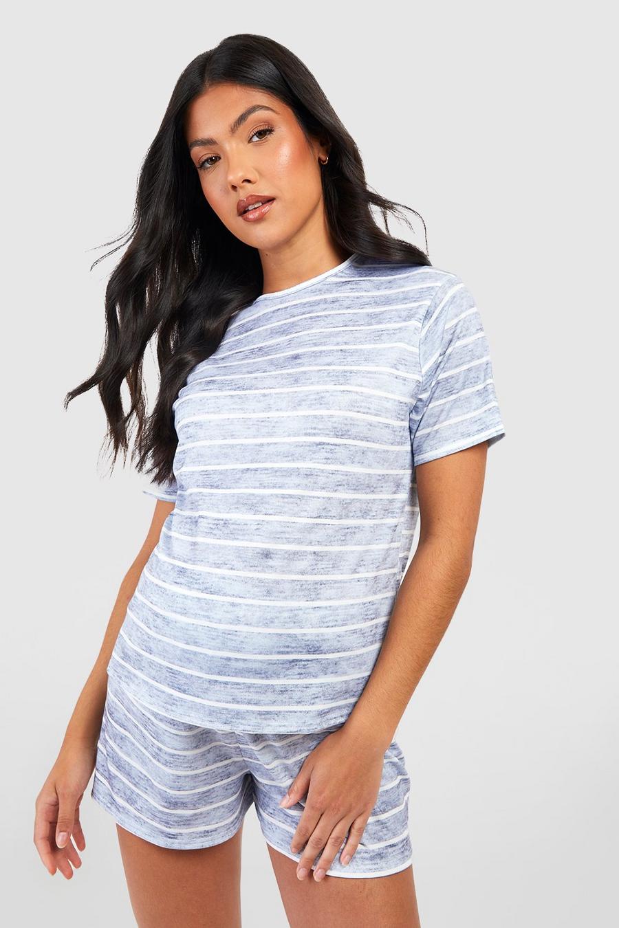 Grey marl Maternity Stripe Pajama Short Pj Set