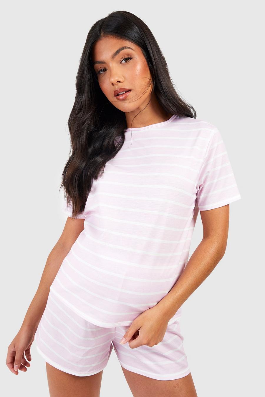 Pink Zwangerschap Gestreepte Pyjama Set Met Shorts
