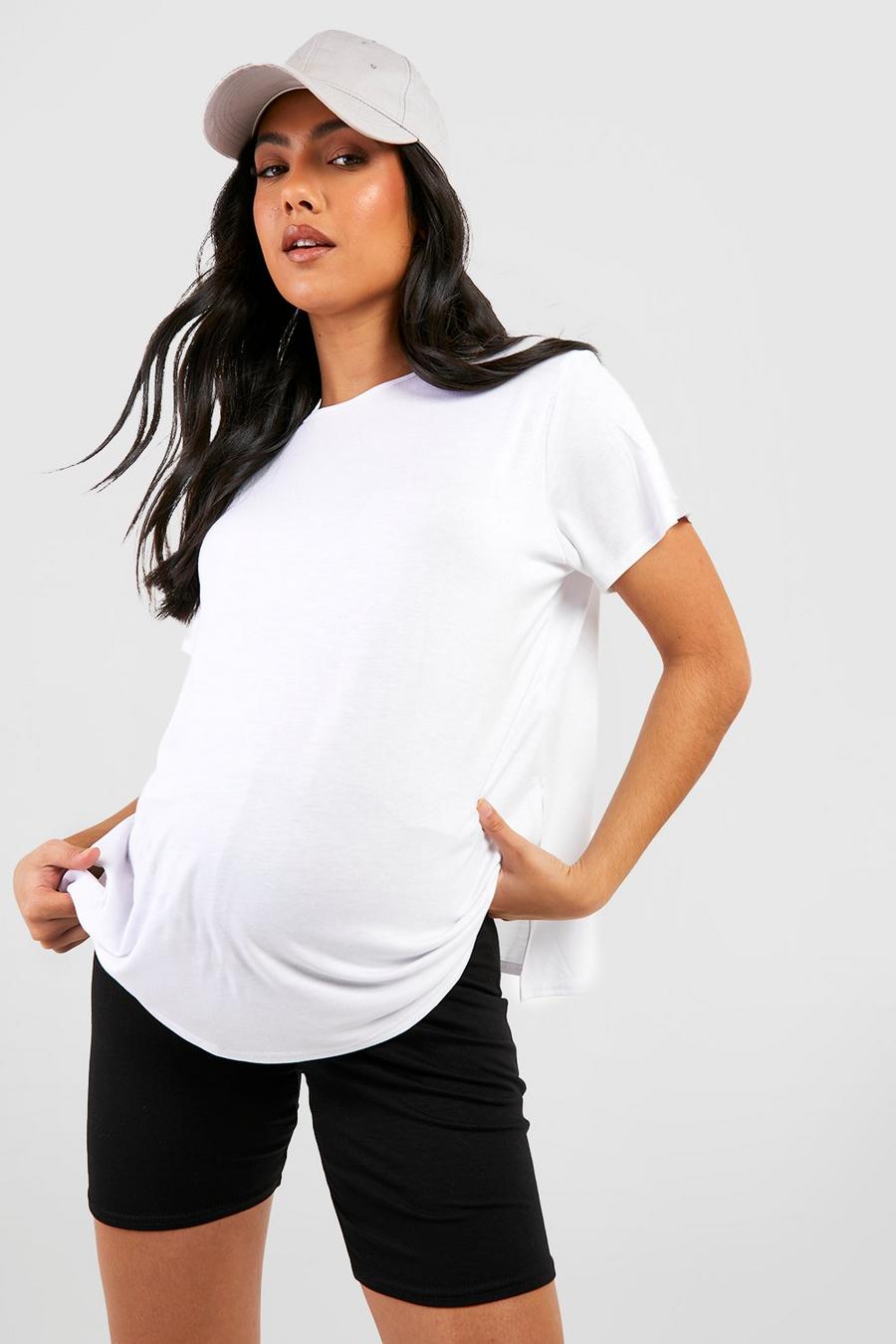 White Zwangerschap T-Shirt Met Zijsplit