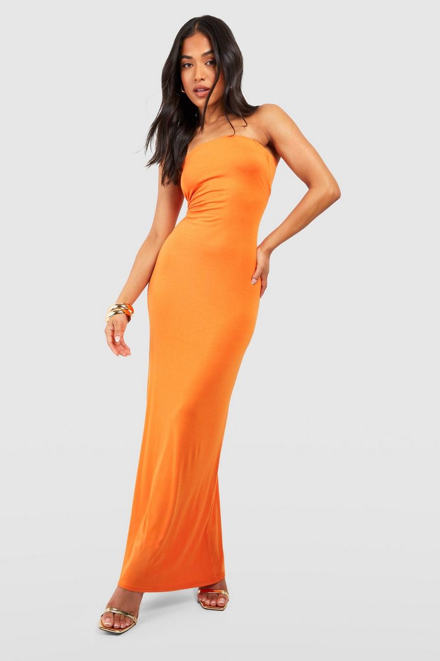 Orange Petite Jersey Knit Bandeau Maxi Dress
