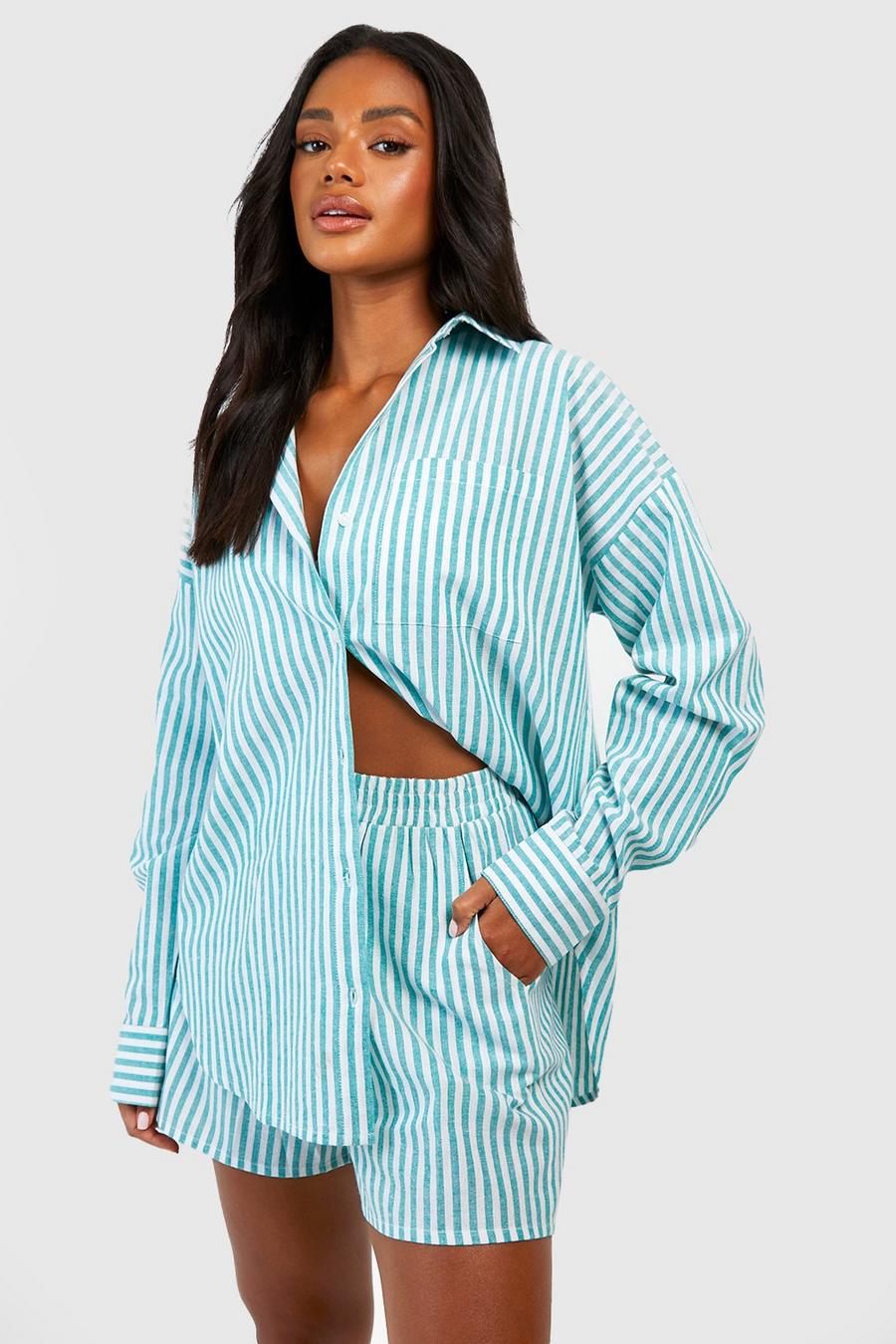 Green Cotton Stripe Pyjama Short 