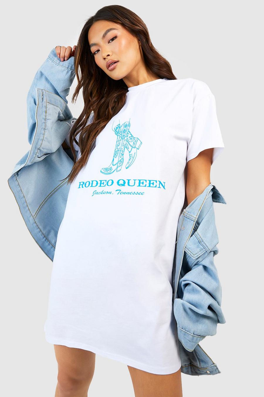 Vestito T-shirt oversize con slogan Rodeo Queen, White