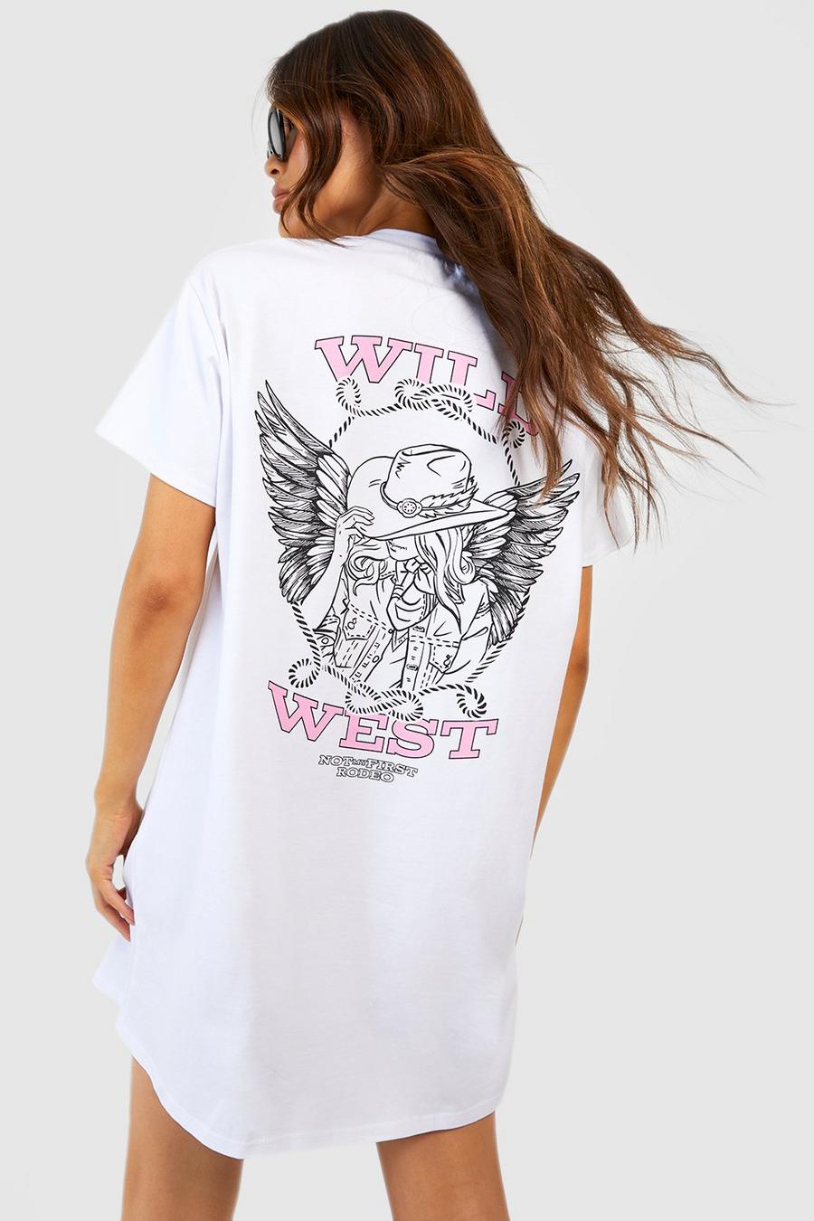 Oversize T-Shirt-Kleid mit Wild West Print, White