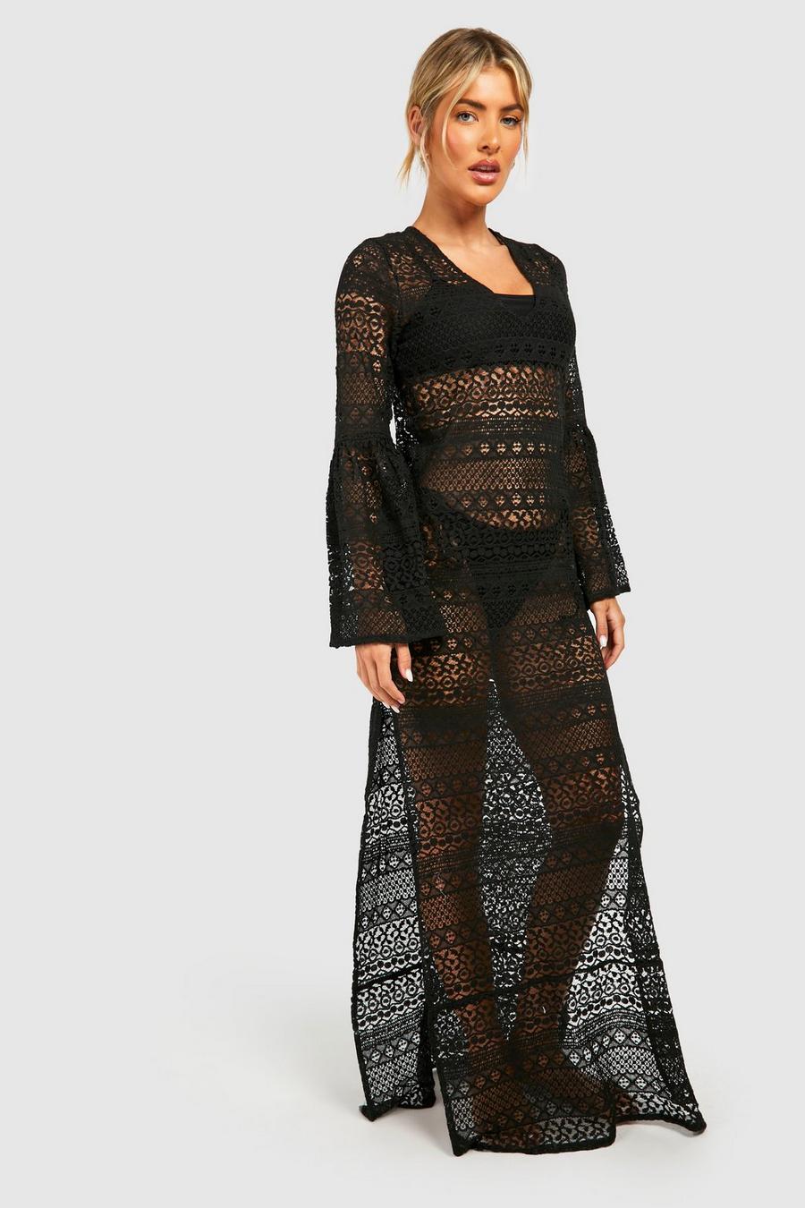 Black Beach Long Sleeve Lace Dress image number 1