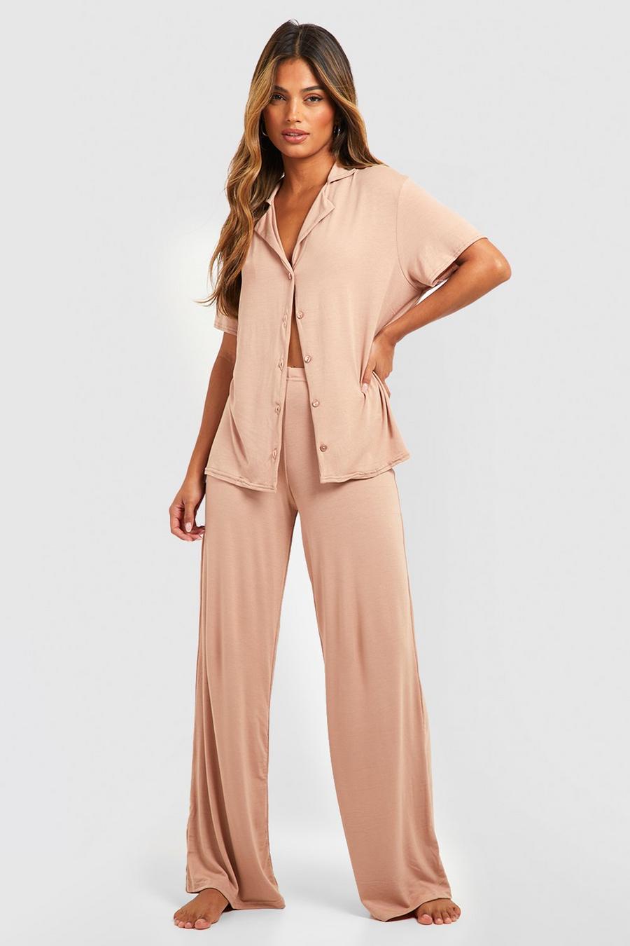 Jersey Pyjama-Hose mit weitem Bein, Camel