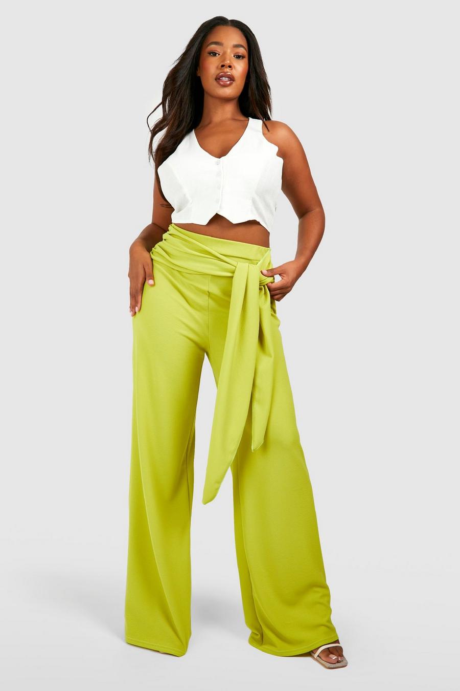 Lime Plus Tie Front Wide Leg Trousers image number 1
