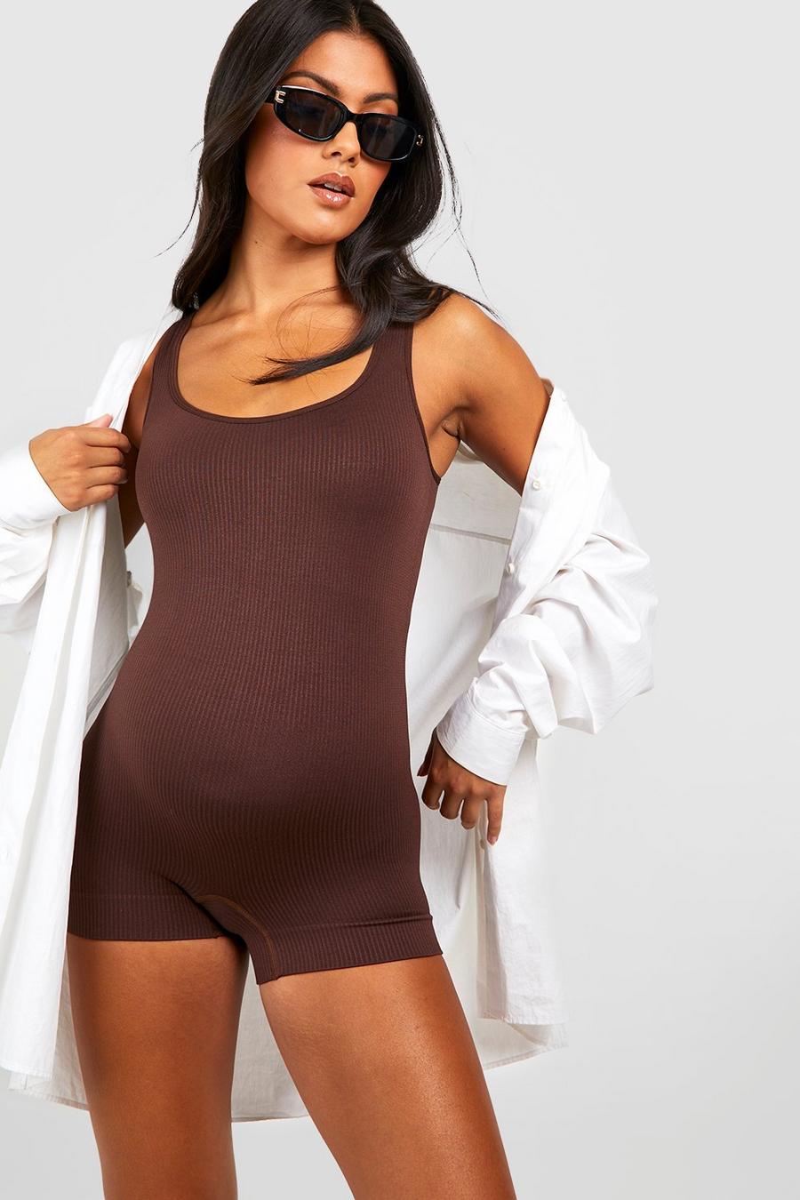 Chocolate Maternity Seamless Short Unitard image number 1