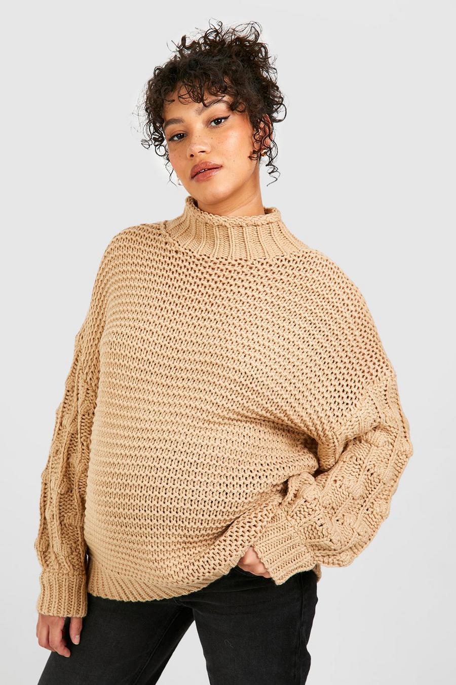 Mocha Maternity Premium Chunky Knit Turtleneck Sweater