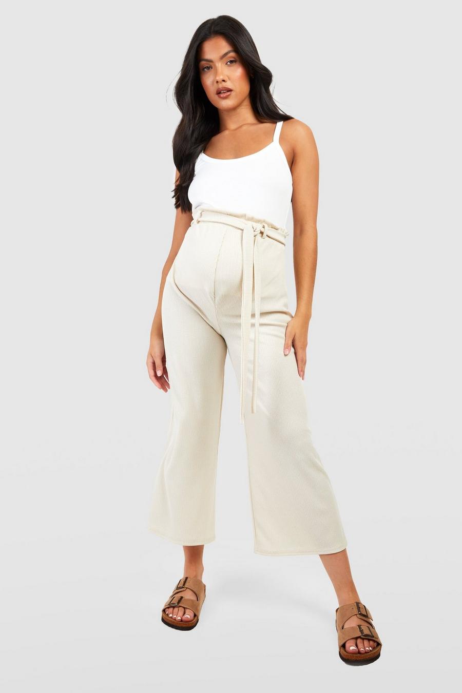 Stone Maternity Crinkle Rib Belted Culotte