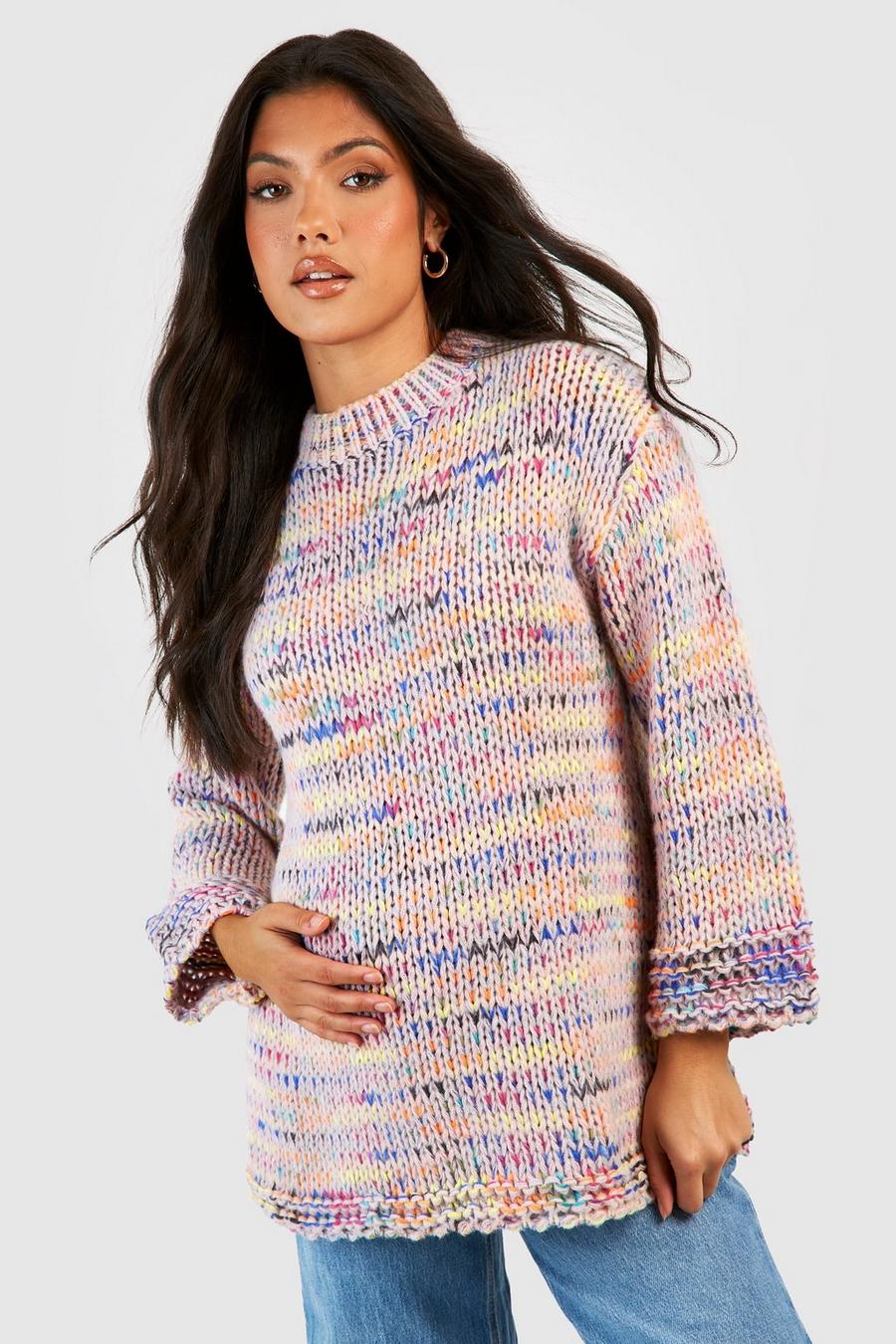 Pink Maternity Premium Chunky Multicolored Sweater image number 1