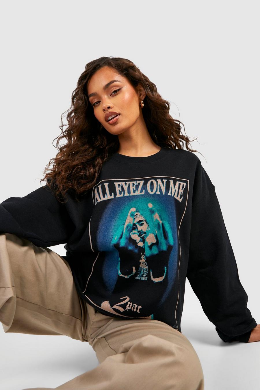Oversize Sweatshirt mit lizenziertem Tupac Print, Black image number 1