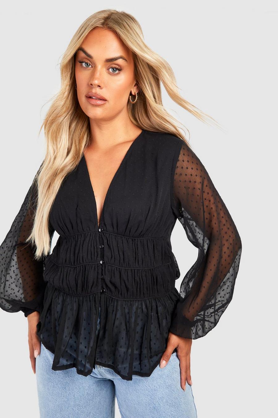Black Plus Dobby Ruched Blouse