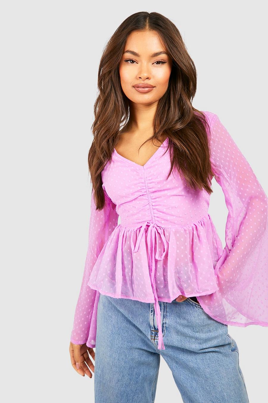 Bright lilac Dobby Ruched Smock Top