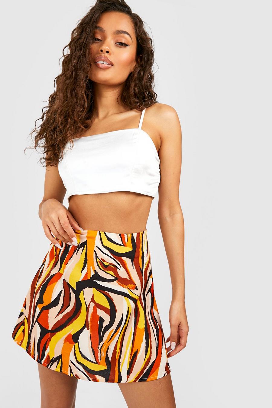 Orange Zebra Curved Hem Mini Skirt