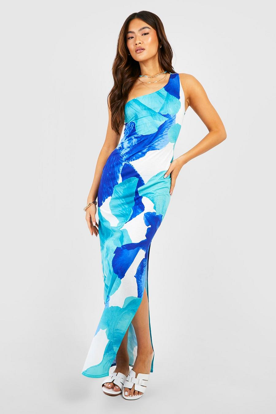 Blue Abstract Asymmetric Maxi Dress image number 1