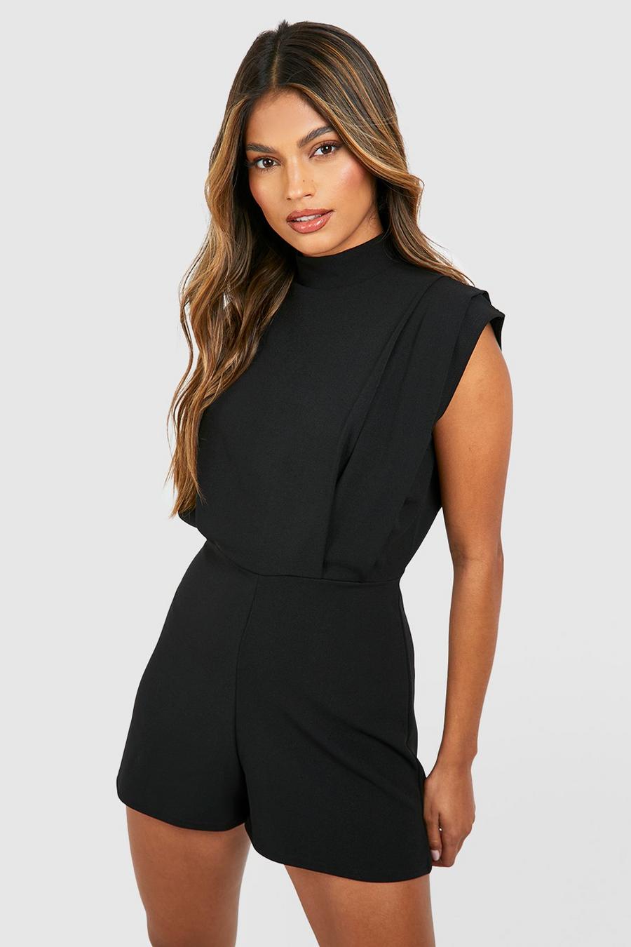 Black Tailored Pleat Detail Playsuit image number 1
