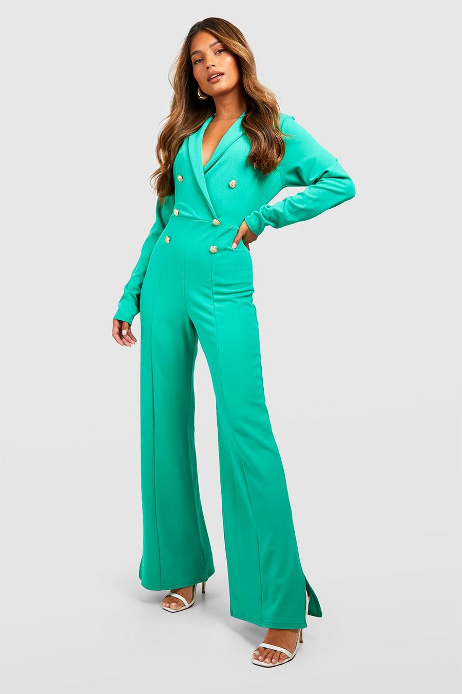 Bright green Tailored Military Button Wide Leg Jumpsuit