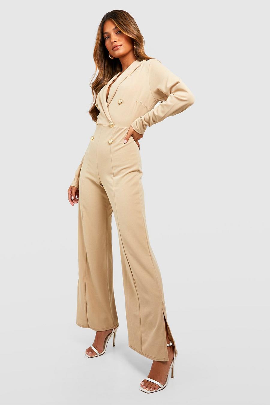 Stone Tailored Military Button Wide Leg Jumpsuit