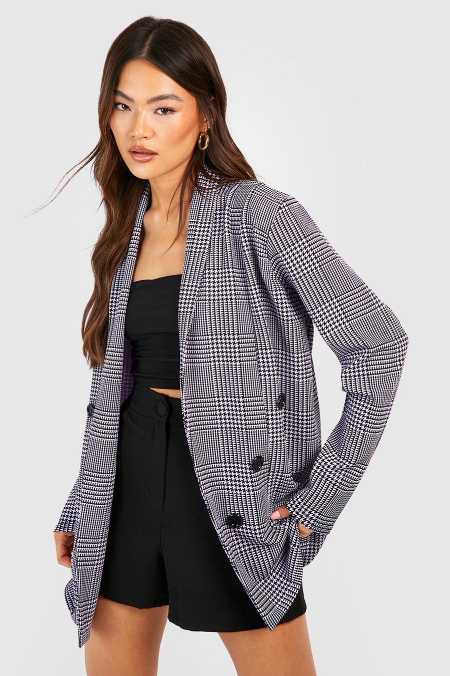 Lilac Basic Pastel Jersey Check Relaxed Fit Blazer