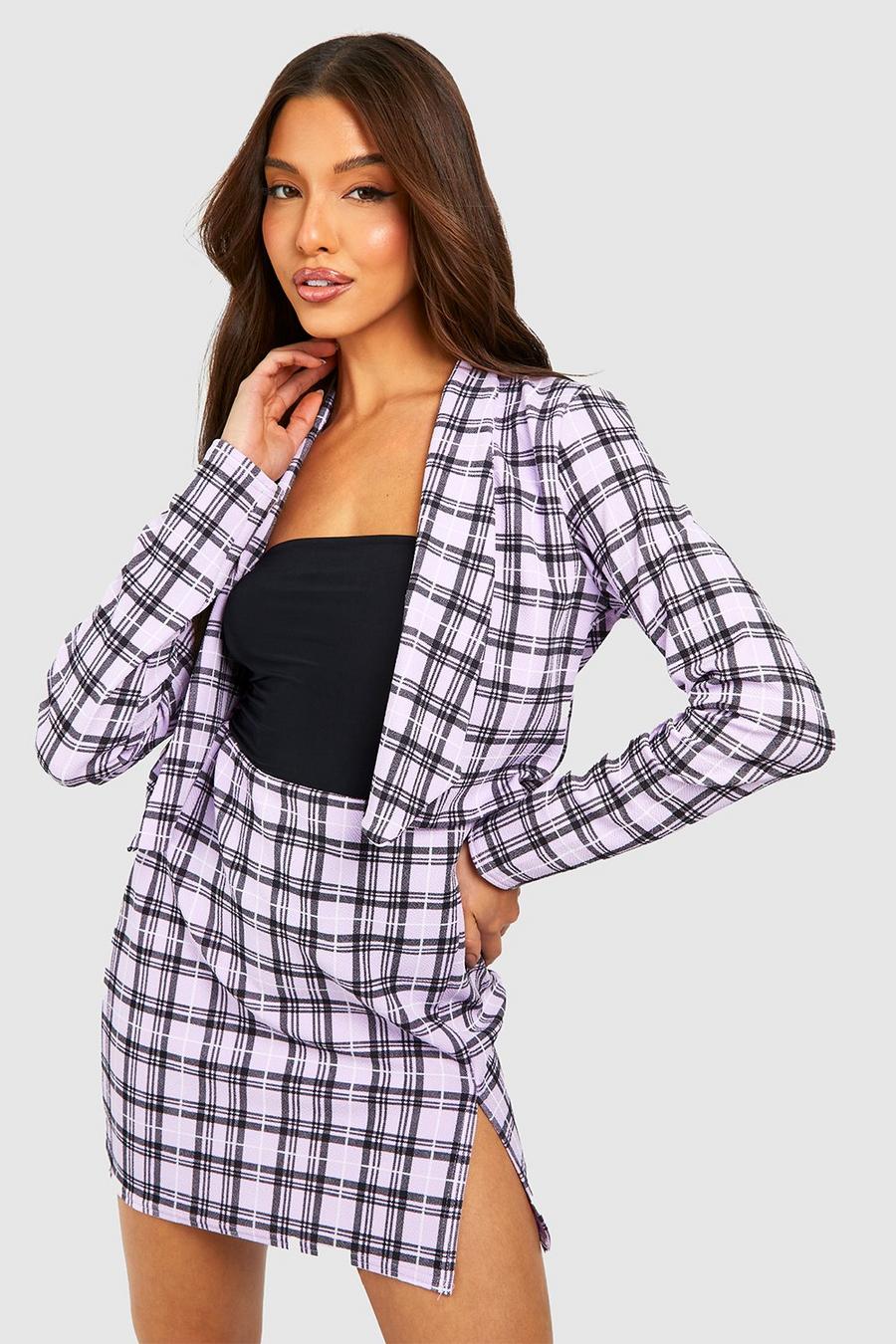 Lilac Jersey Crepe Checked Mini Skirt
