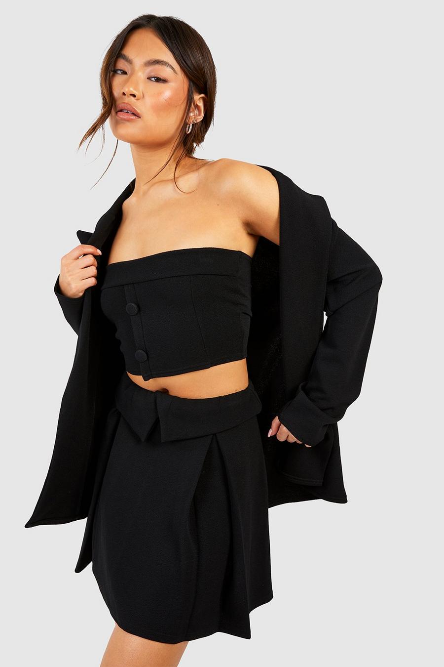 Black Jersey Crepe Fold Over Waistband Mini Skirt