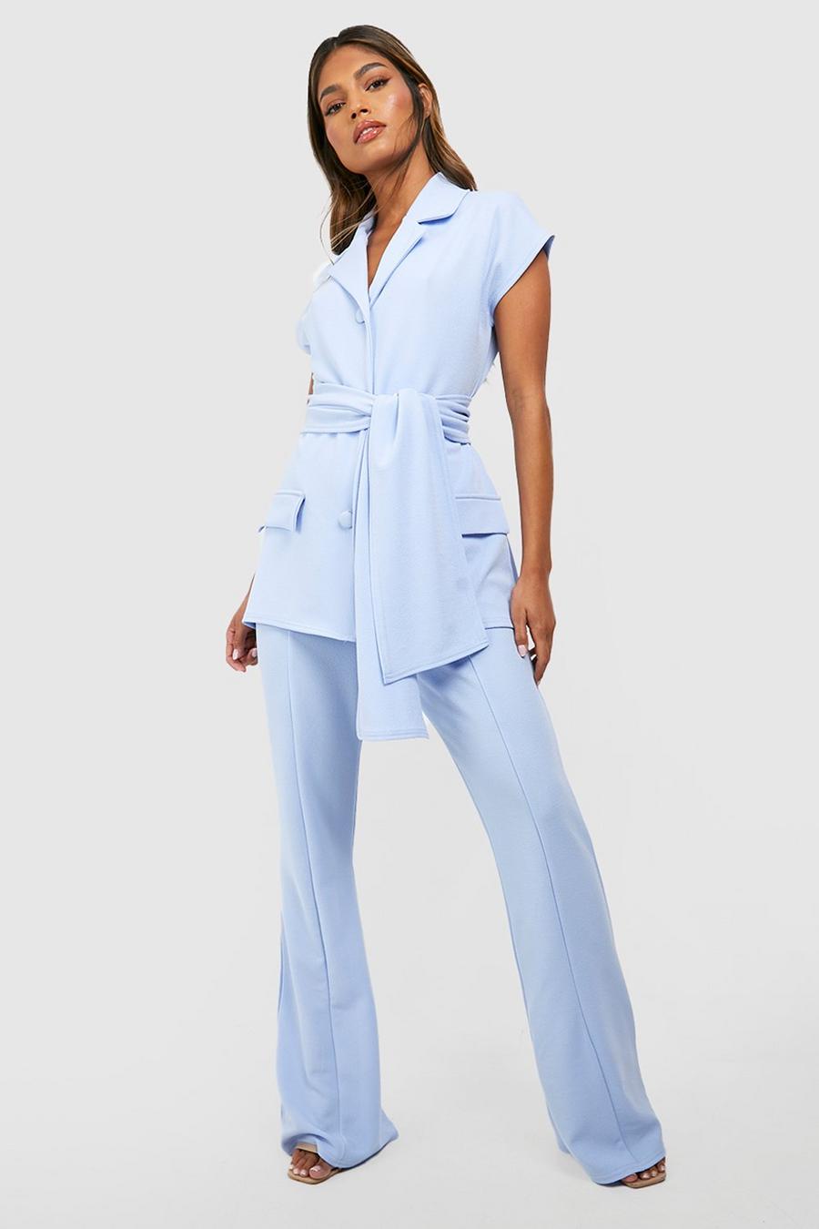 Powder blue Jersey Crepe Fit & Flare Tailored Pants
