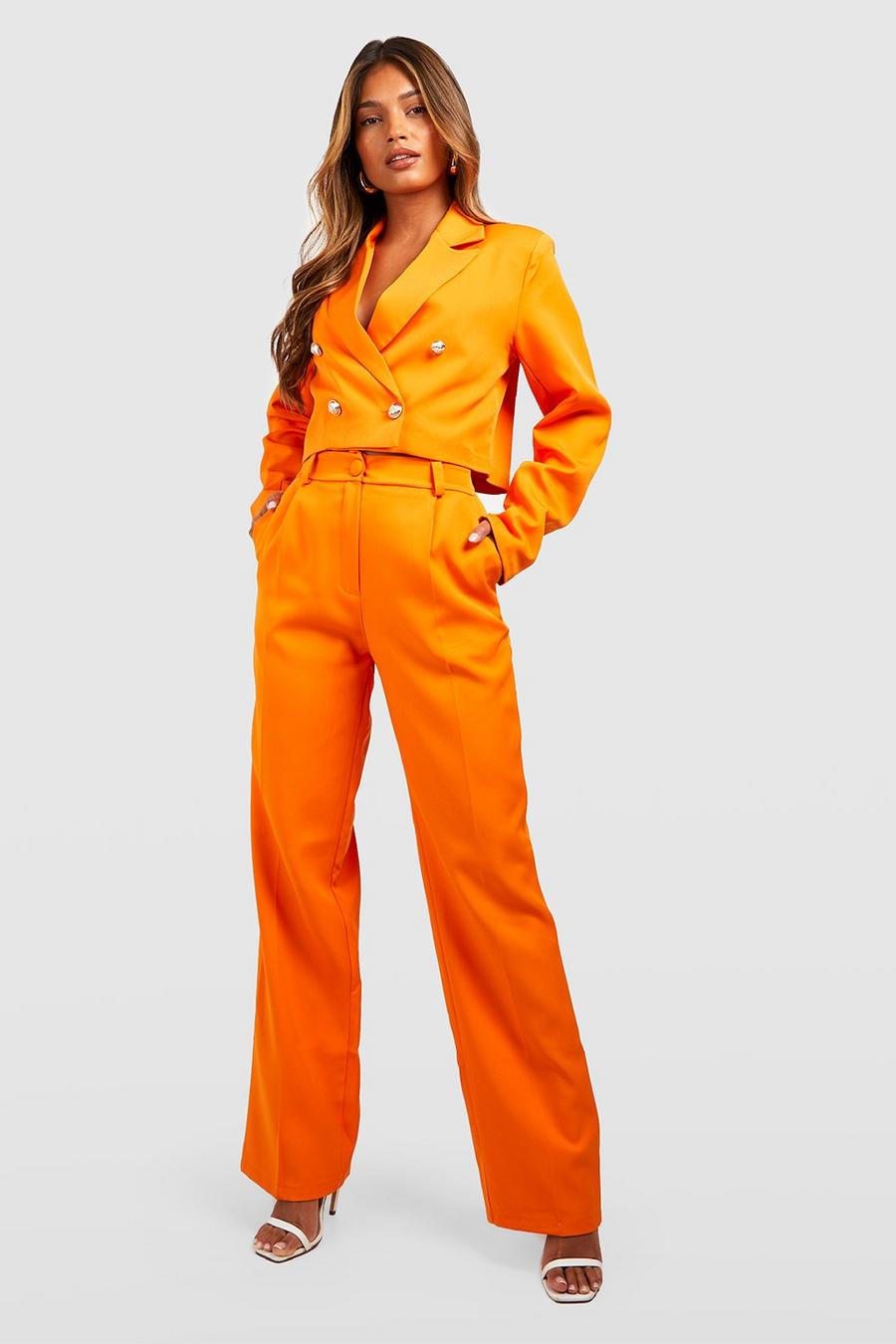 Orange Straight Leg Dress Pants