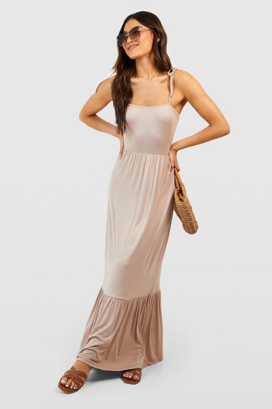 Stone Strappy Ruffle Hem Maxi Dress