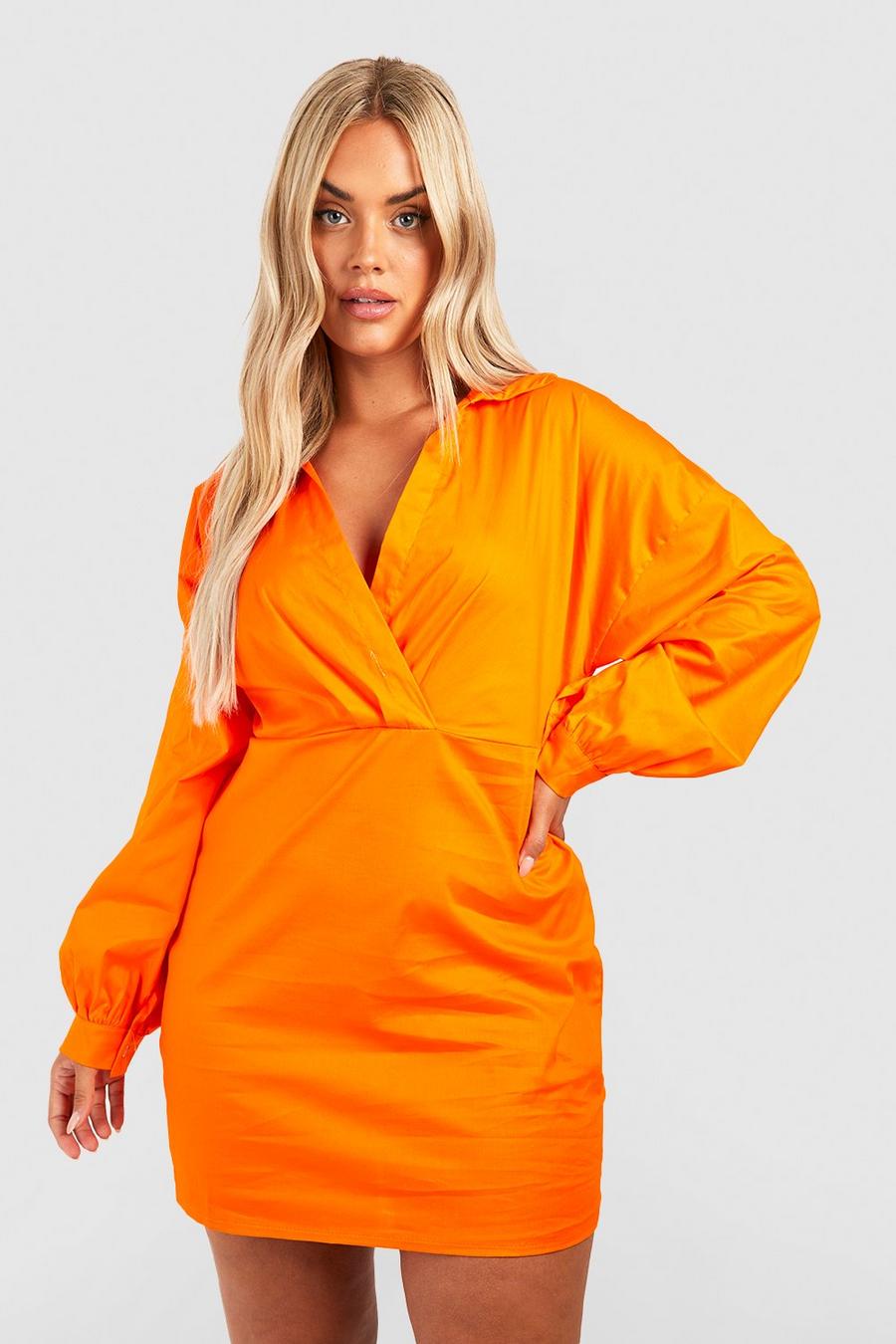 Vestido camisero Plus cruzado, Orange