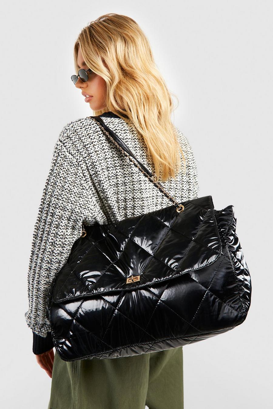 Black Extra Large Quilted Tote Bag  image number 1
