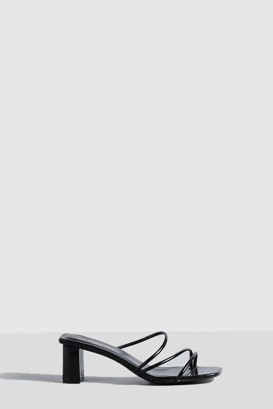 Sandali Mules a calzata ampia con laccetti e tacco basso a blocco, Black
