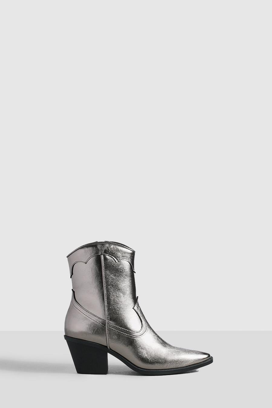 Pewter Metallic Cowboy Western Ankle Boots
