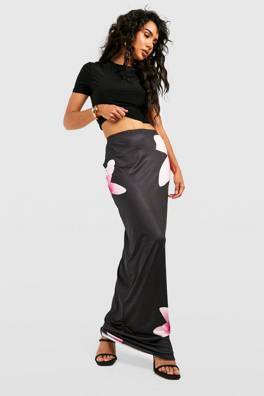 Black Floral Slip Maxi Slip Skirt