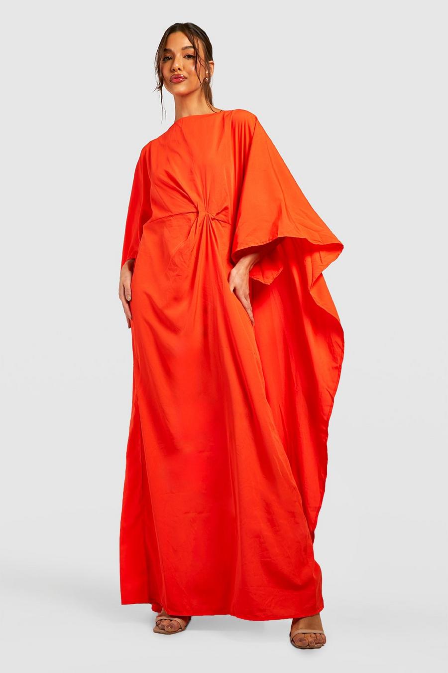 Orange Twist Detail Cape Maxi Dress