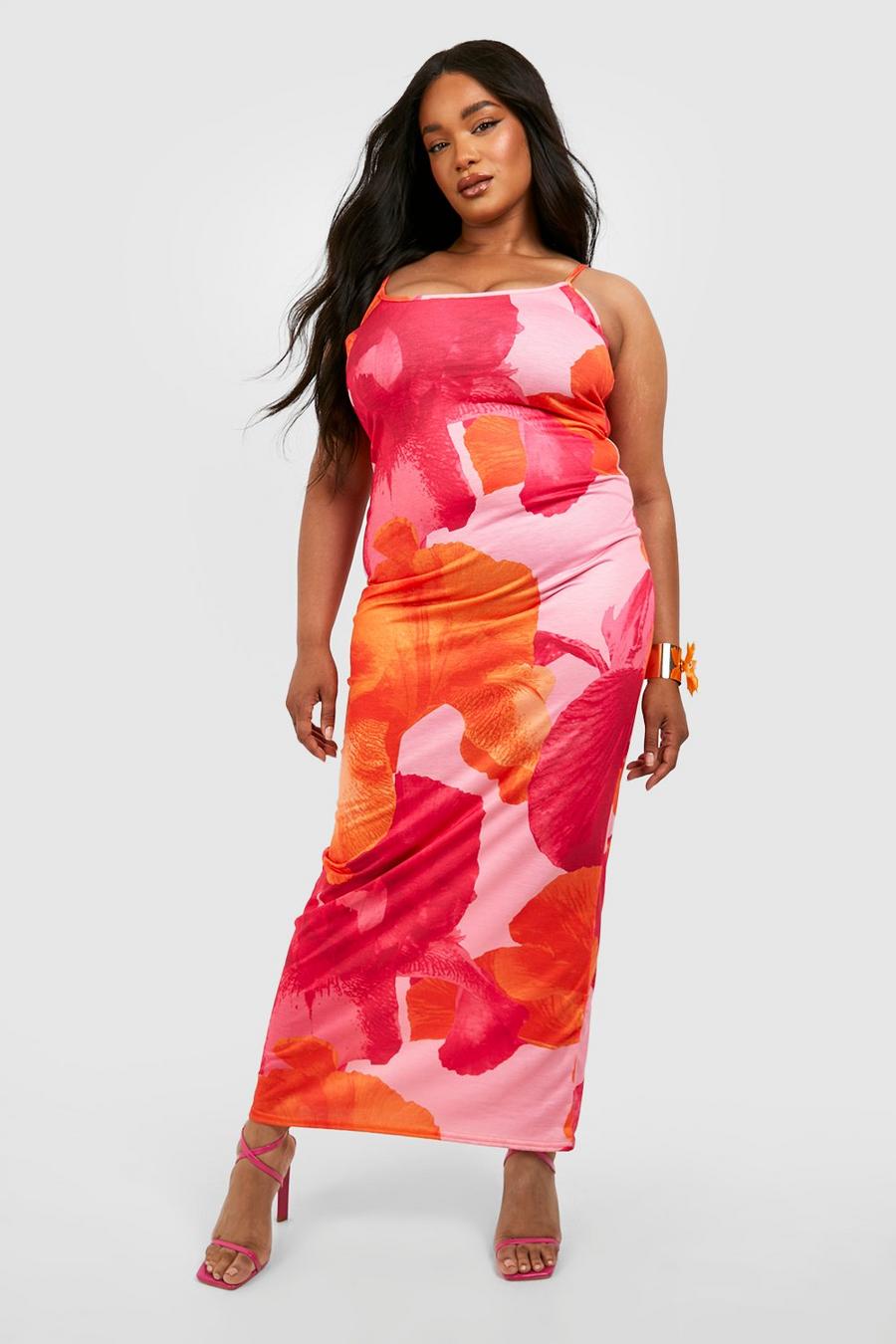 Pink Plus Abstract Floral Scoop Neck Maxi Dress image number 1