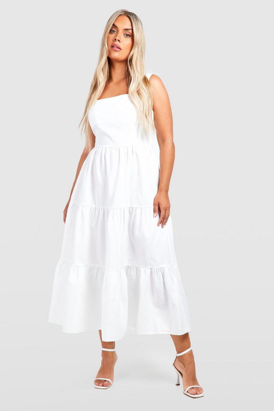 White Plus Woven Tiered Midi Dress