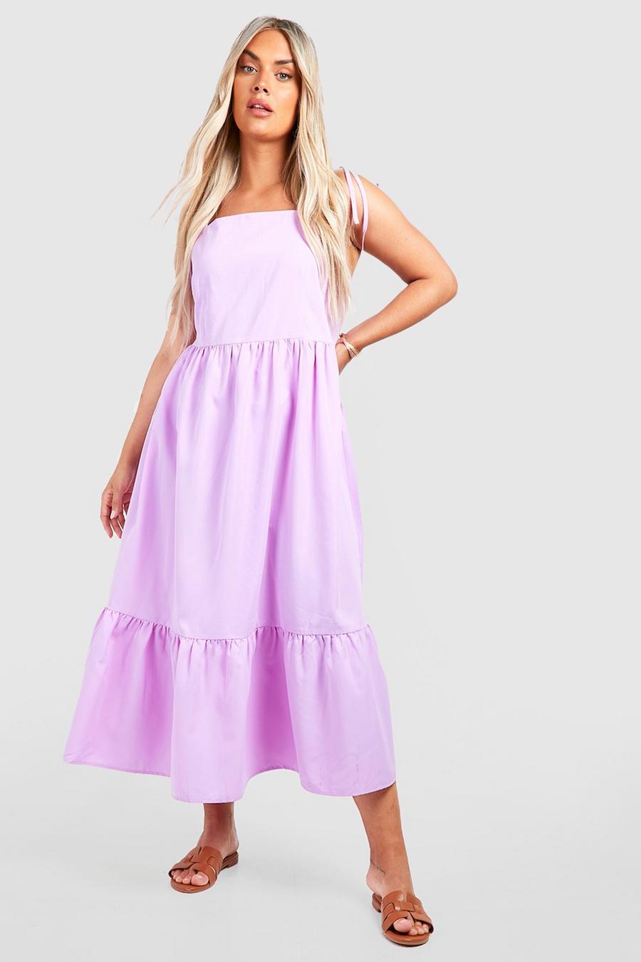 Lilac Plus Woven Tie Strap Tiered Midi Dress image number 1
