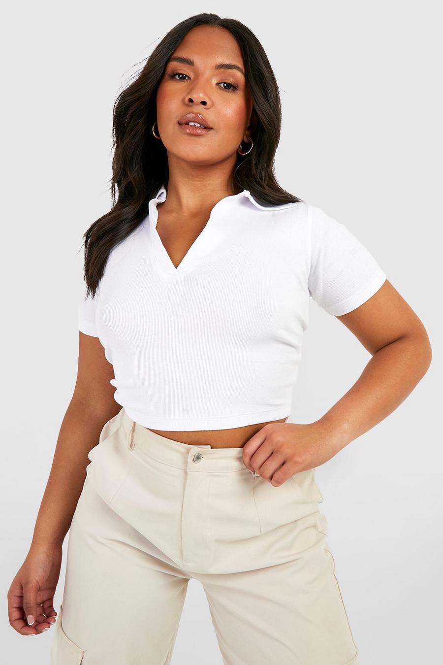 Plus Short Sleeve Cropped Polo Top