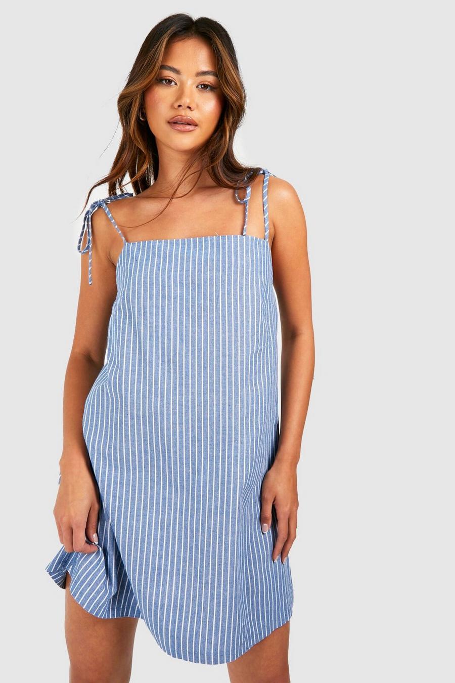 Blue Stripe Chambray Denim Mini Dress image number 1