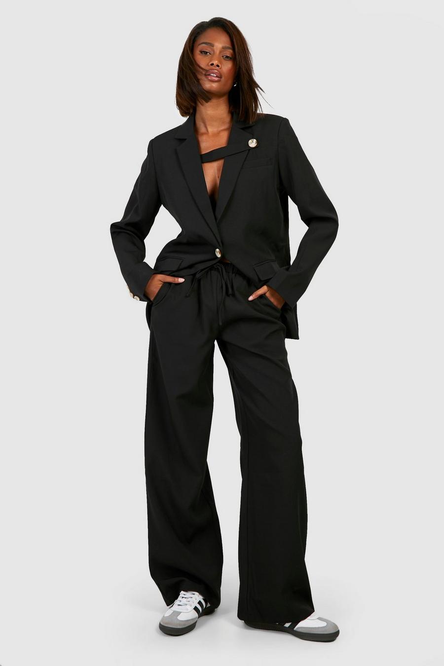Black Slouchy Wide Leg Tailored Trousers