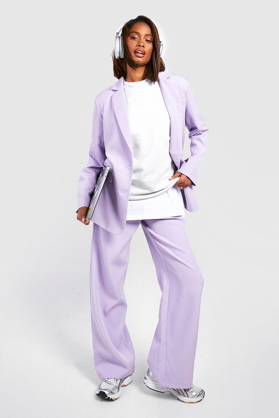 Lilac Slouchy Wide Leg Tailored Trousers