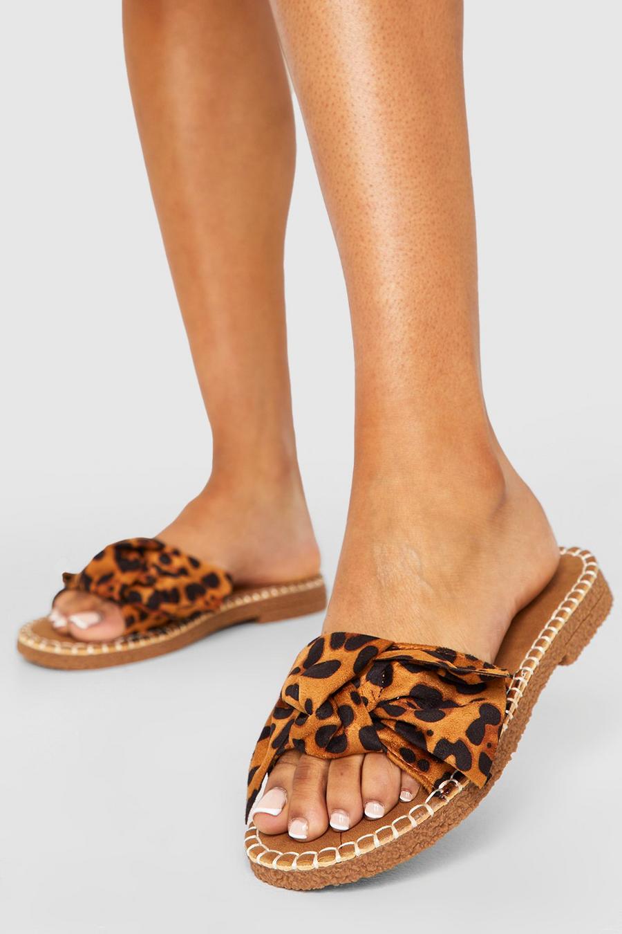 Leopard Bow Detail Contrast Stich Sole Mules image number 1