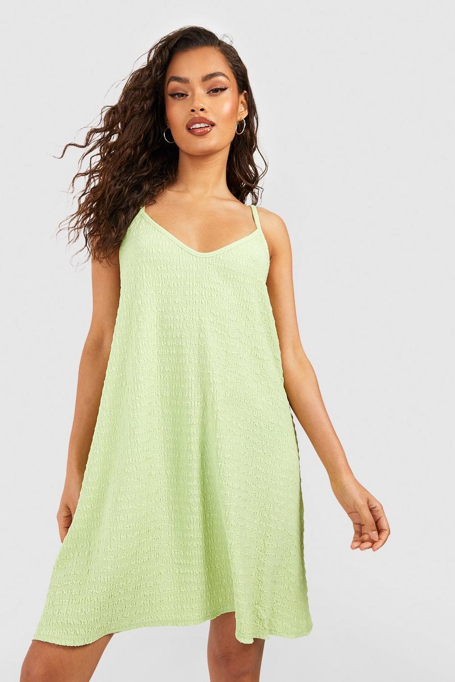 Lime Trapeze Textured  Smock Dress 