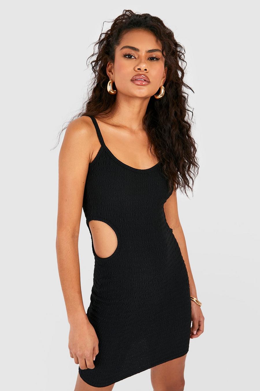 Black Textured Cut Out Bodycon Dress