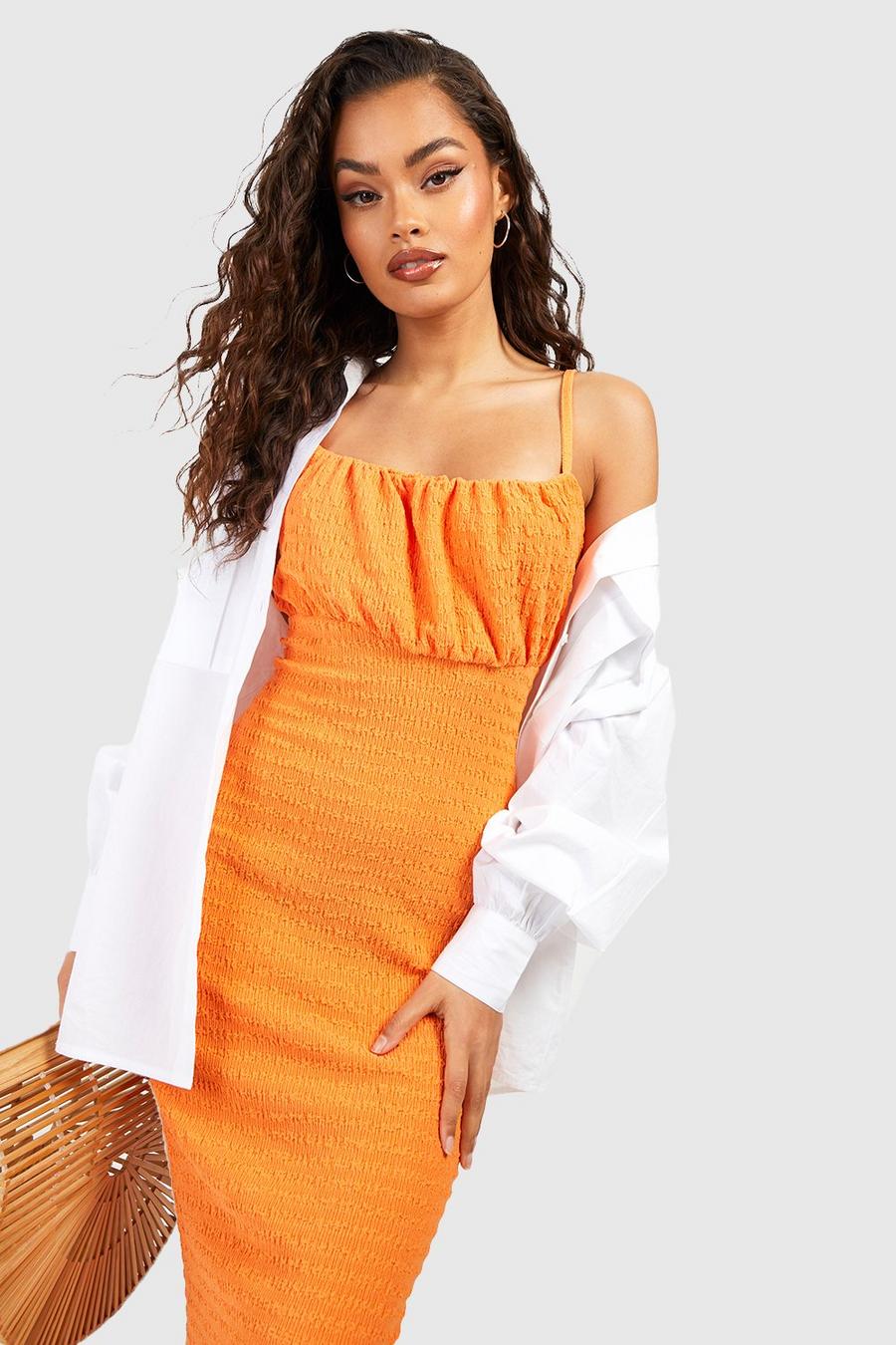 Orange Textured Midi Dress