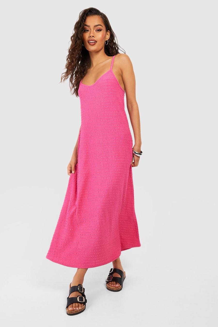 Magenta pink Trapeze Textured Midaxi Smock Dress  image number 1
