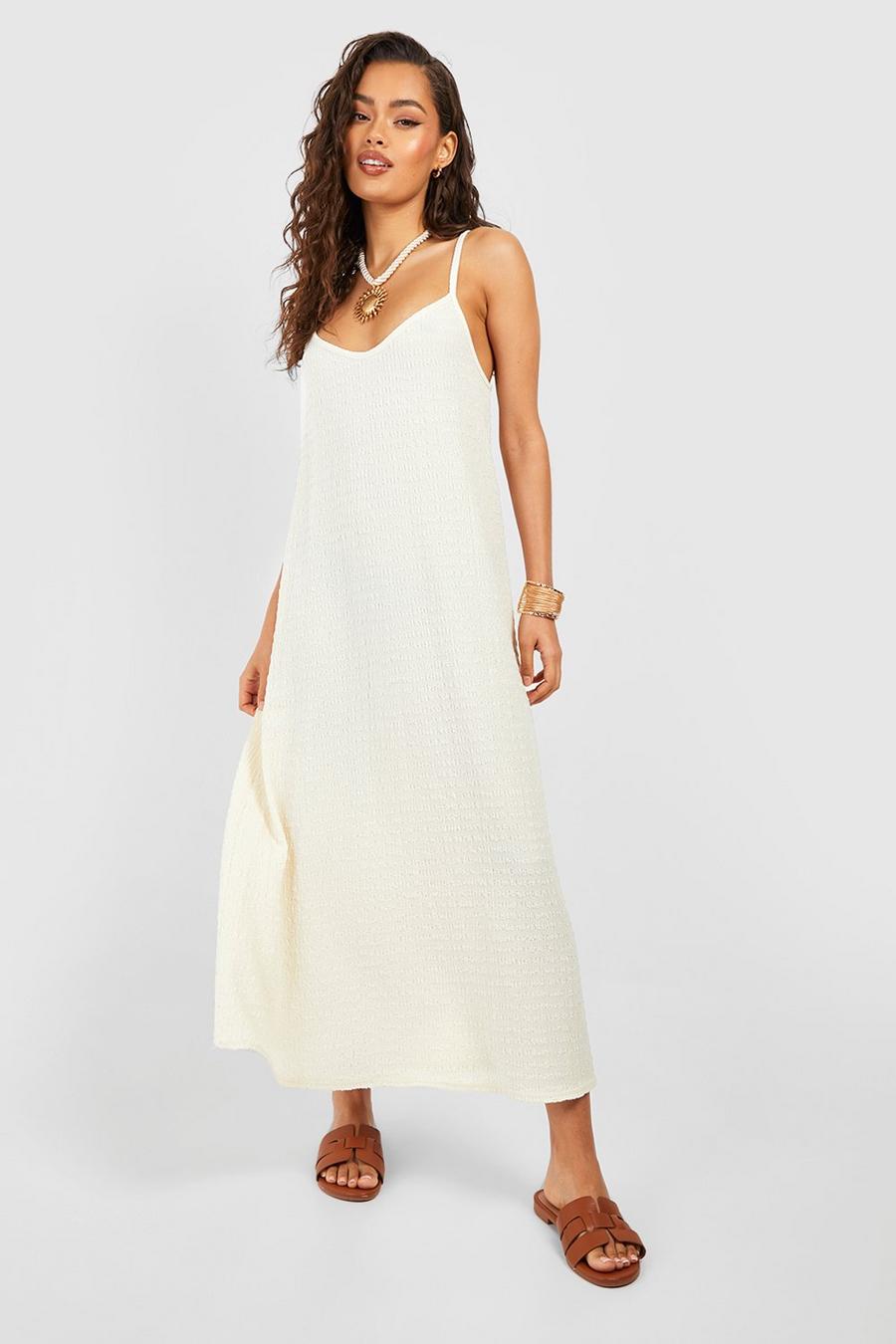 Stone Trapeze Textured Midi Smock Dress