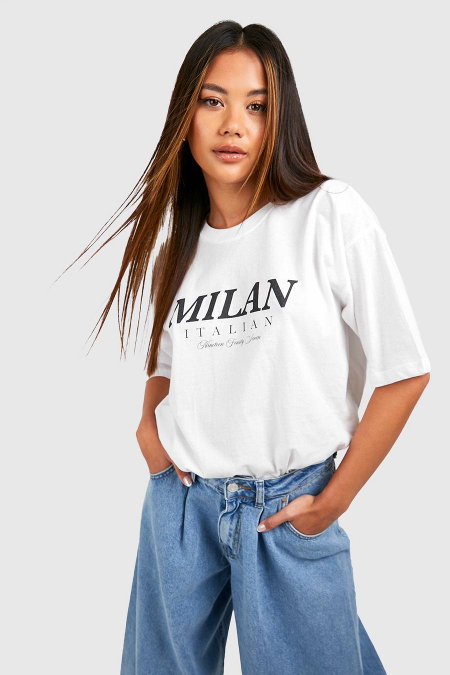 Oversize T-Shirt mit Milan-Print, White