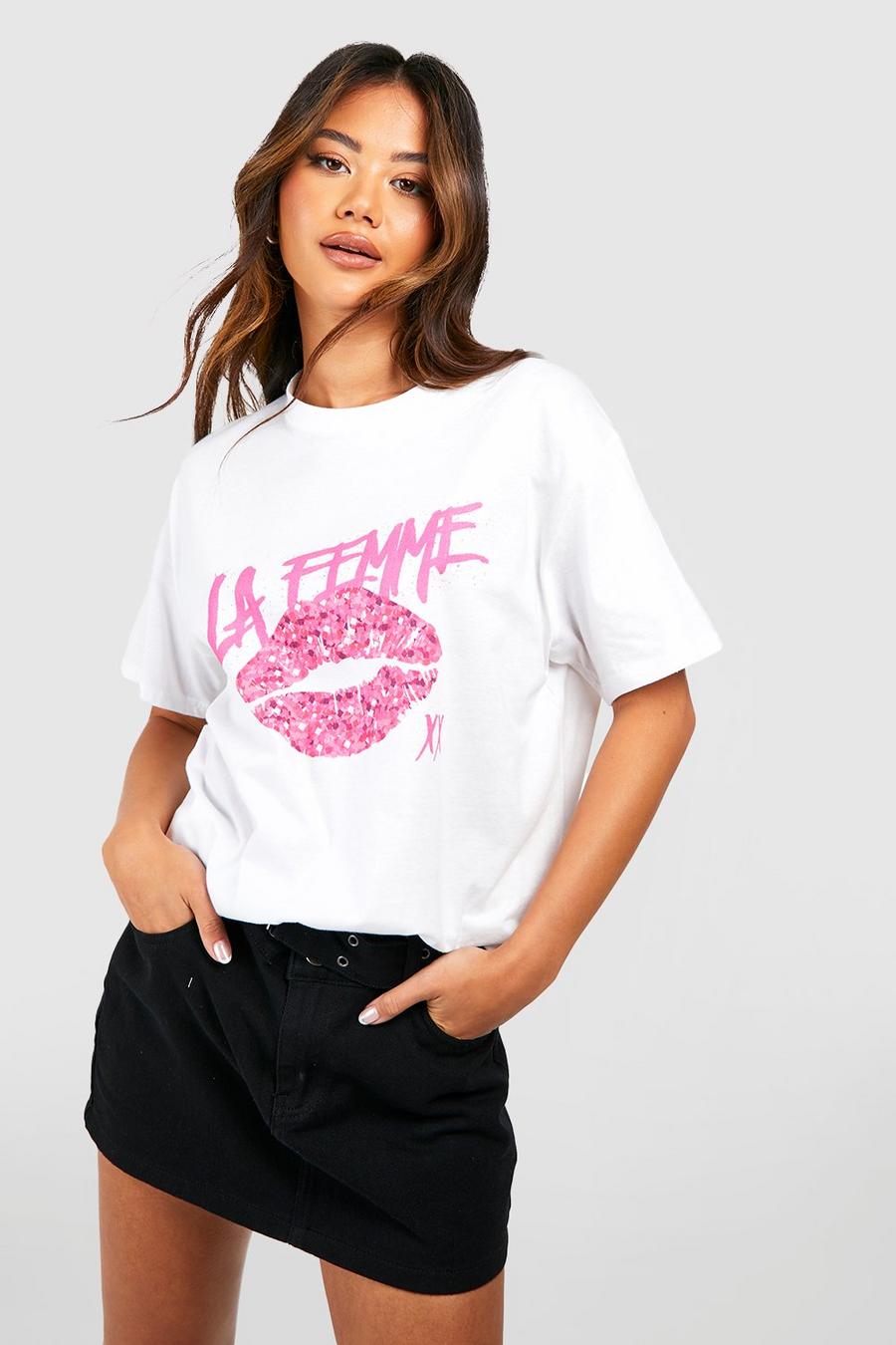 Oversize T-Shirt mit Lippen-Print, White