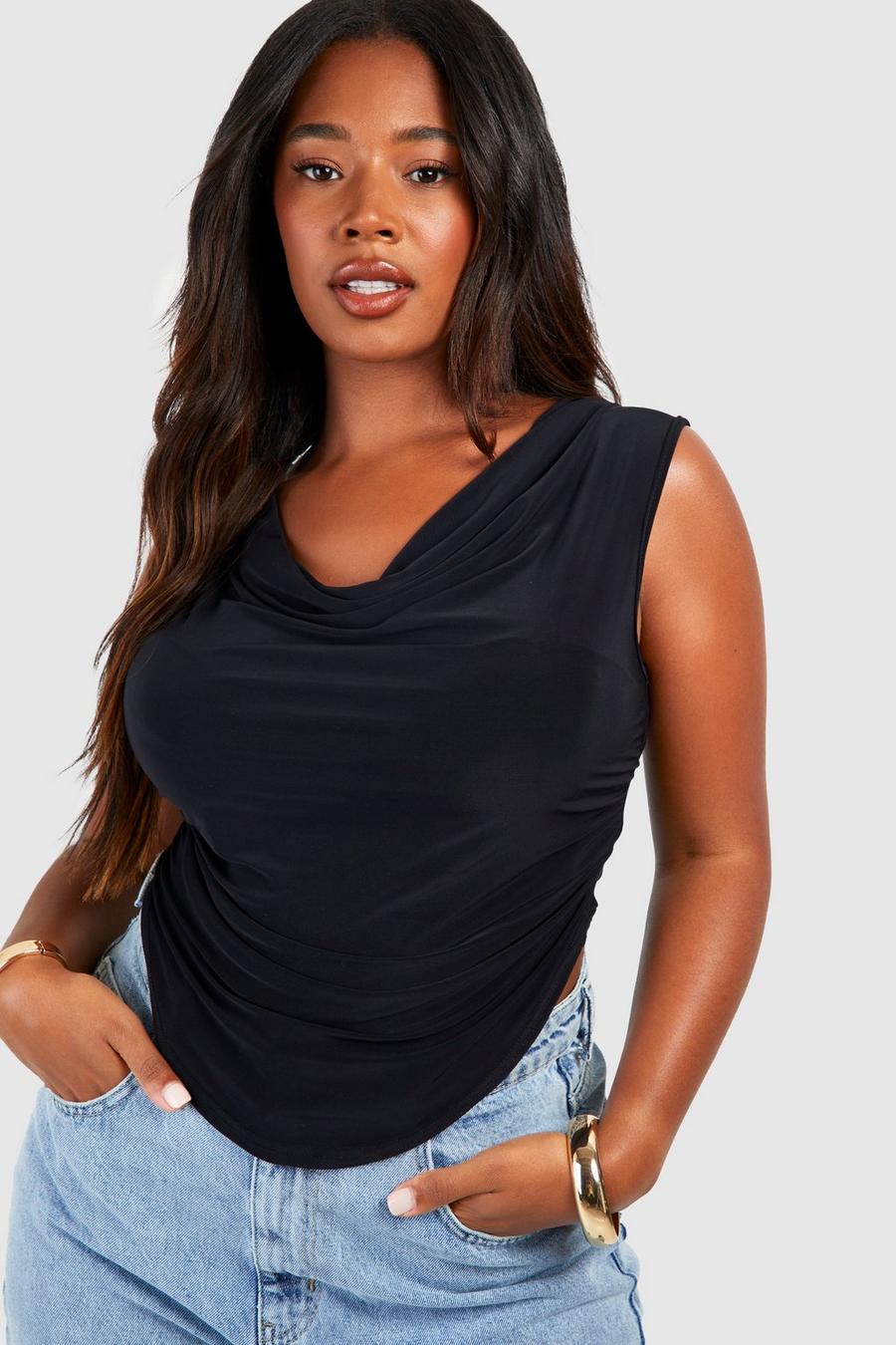 Black Plus Top Met Losse Col En Losse Zoom